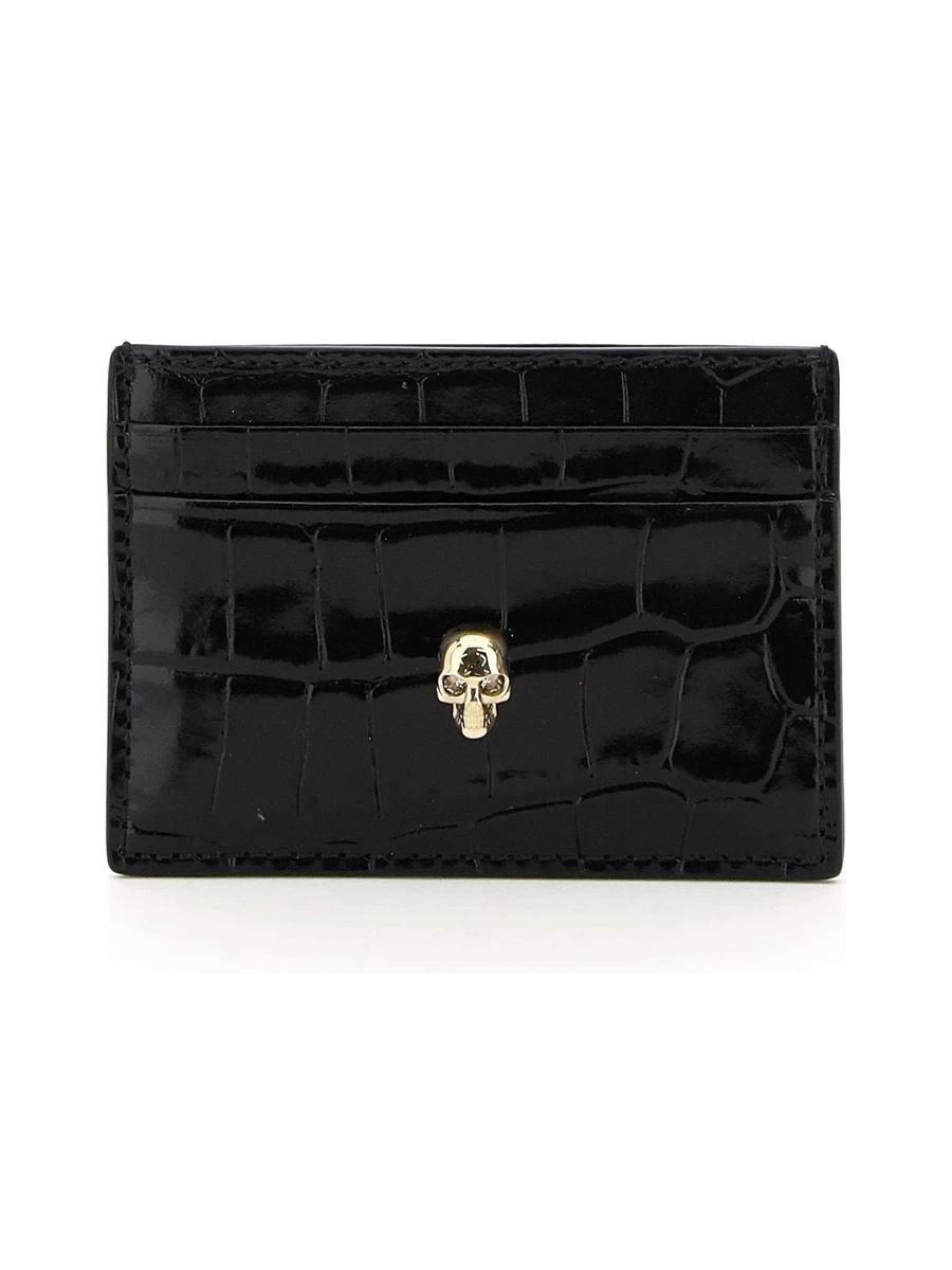 Alexander McQueen Skull Crocodileembossed Leather Card Holder