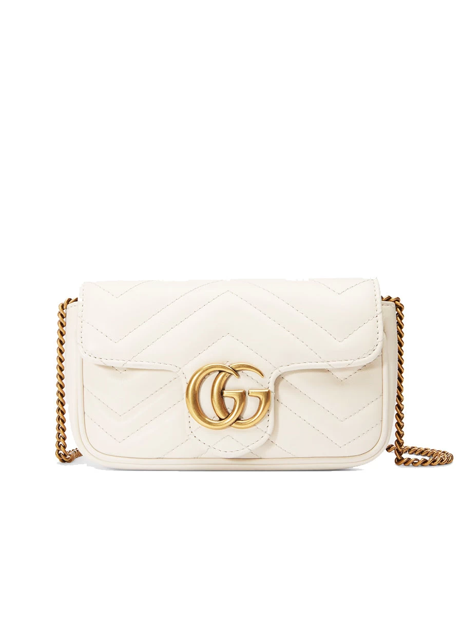 Gucci GG Marmont Super Mini Matelassé White Leather Shoulder Bag