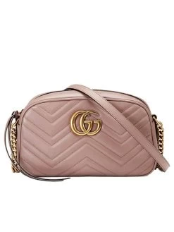 Gucci GG Marmont Small Matelassé Zipped Dusty Pink Shoulder Bag