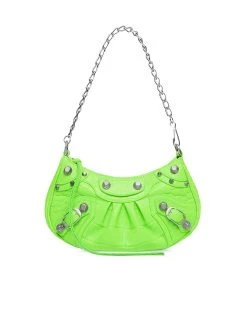 Balenciaga Le Cagole Mini Bag With Chain Crocodile Embossed In Bright Green
