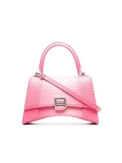 Balenciaga Hourglass Small Handbag Crocodile Embossed In Pink