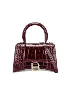 Balenciaga Hourglass XS Handbag Crocodile Embossed In Dark Red