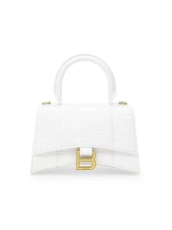 Balenciaga Hourglass XS Handbag Crocodile Embossed In White