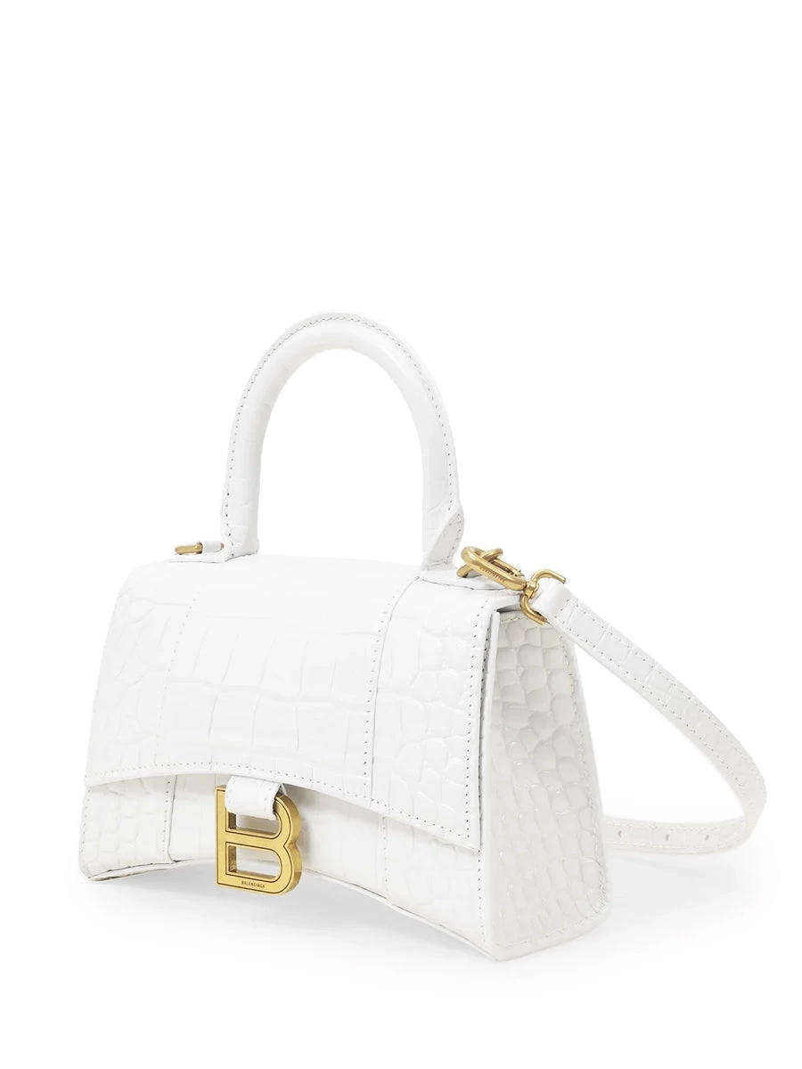 Balenciaga Hourglass XS Handbag Crocodile Embossed In White - Image 2