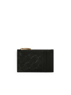 Bottega Veneta Zipped Intrecciato Leather Card Case In Black With Gold Hardware