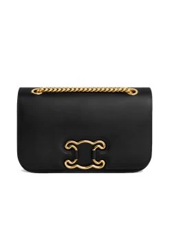 Celine Medium Bag Triomphe Frame In Shiny Calfskin Black