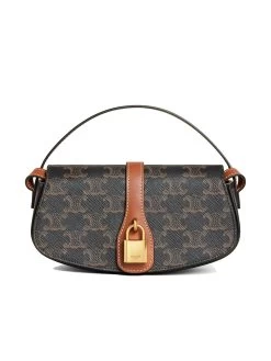 Celine Clutch On Strap Tabou In Triomphe Canvas And Calfskin In Tan