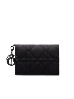 Lady Dior Flap Card Holder Ultramatte Cannage Calfskin Black
