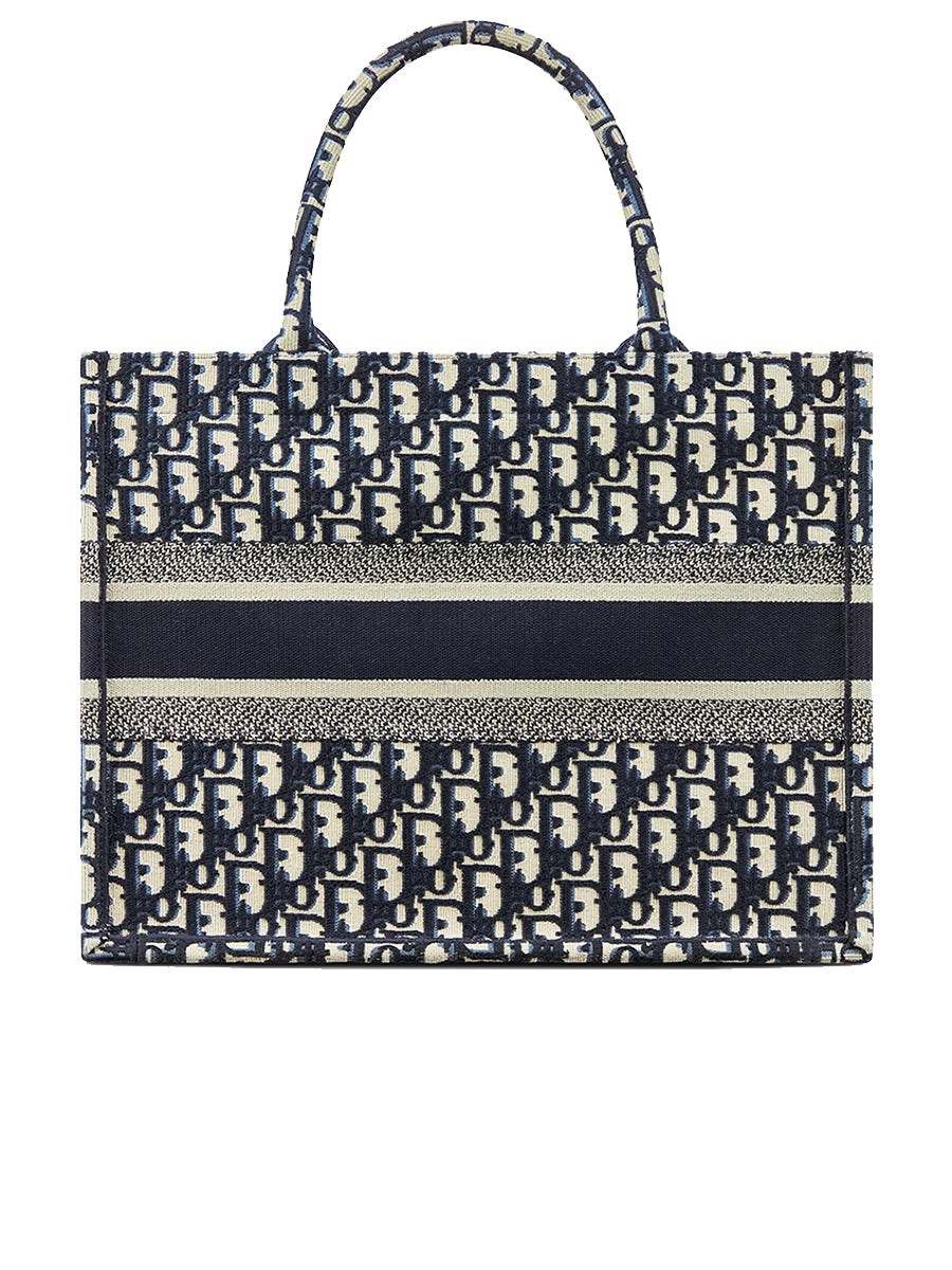 Medium Dior Book Tote In Blue Dior Oblique Embroidery - Image 6