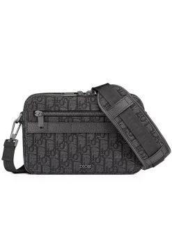 Safari Messenger Bag In Black Dior Oblique Jacquard