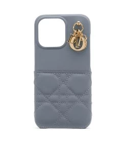 Dior Case Iphone 13 Pro In Grey Cannage Lambskin