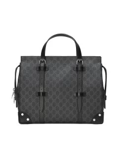 Gucci GG Supreme Canvas Leather Black And Grey Tote Bag