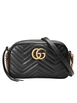 Gucci GG Marmont Small Matelassé Zipped Black Leather Shoulder Bag