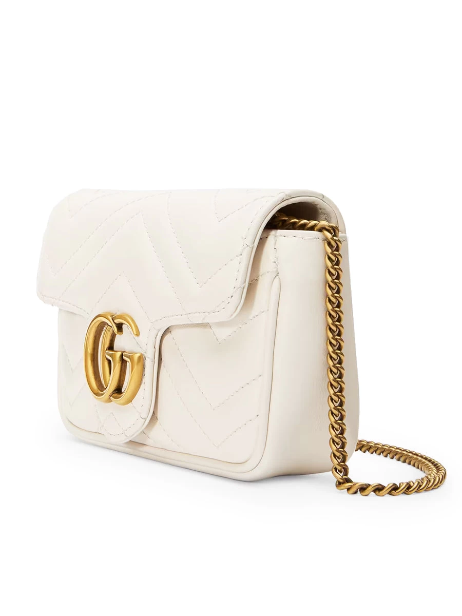 Gucci GG Marmont Super Mini Matelassé White Leather Shoulder Bag - Image 2