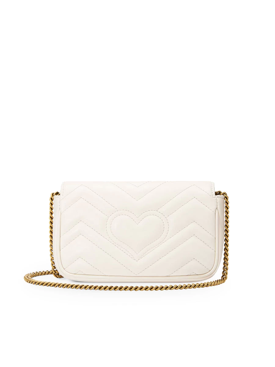 Gucci GG Marmont Super Mini Matelassé White Leather Shoulder Bag - Image 7