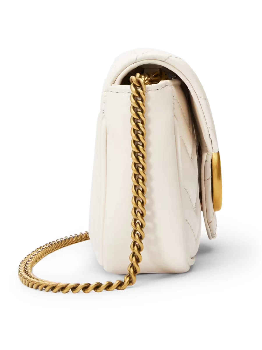 Gucci GG Marmont Super Mini Matelassé White Leather Shoulder Bag - Image 3
