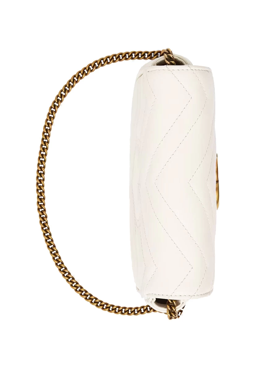 Gucci GG Marmont Super Mini Matelassé White Leather Shoulder Bag - Image 6