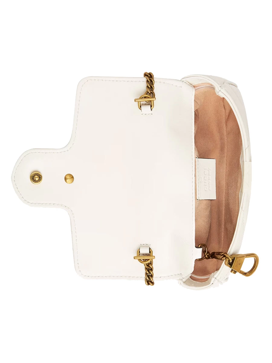Gucci GG Marmont Super Mini Matelassé White Leather Shoulder Bag - Image 4