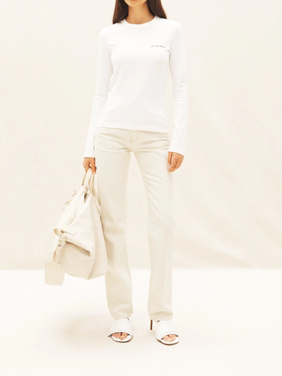 Jacquemus Le T-Shirt Brodé Manches Longues In White - Image 3