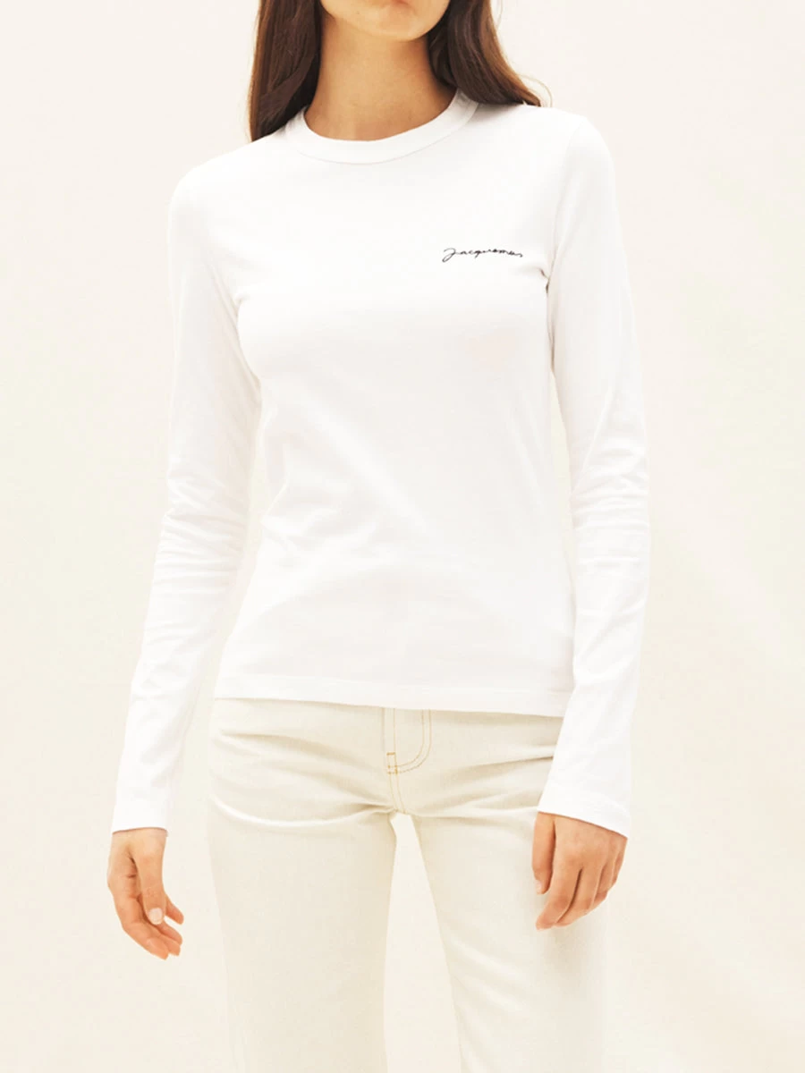 Jacquemus Le T-Shirt Brodé Manches Longues In White