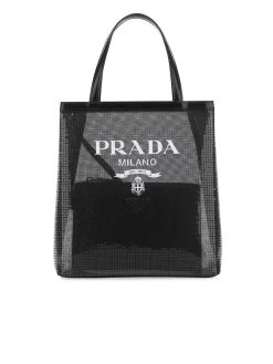 Prada Logo Print Sequin Tote Bag In Black
