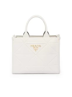 Prada Small Leather Symbole Bag With Topstitching In White