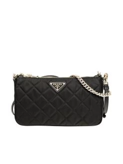 Prada Tessuto Nylon Quilted Chain Crossbody Bag In Black
