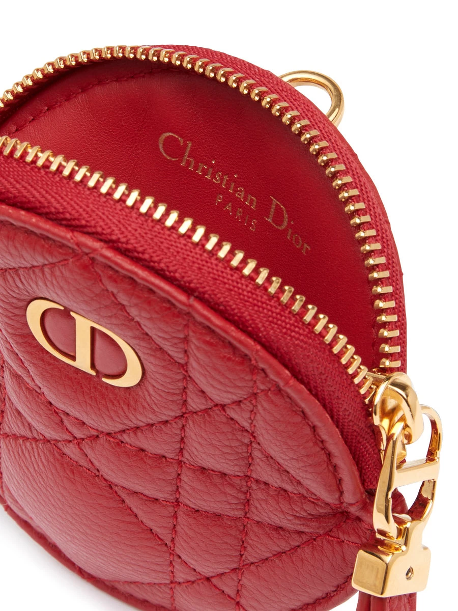 Detachable Dior Caro Coin Purse In Red Cannage Calfskin - Image 2