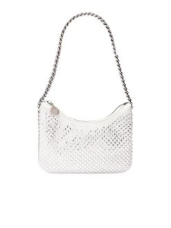 STELLA MCCARTNEY Falabella Crystal Mesh Mini Zipped Shoulder Bag In Silver