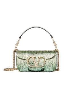 Valentino Garavani Loco Embroidered Small Shoulder Bag With Gradient-Effect In Green