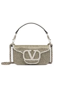 Valentino Garavani Loco Embroidered Small Shoulder Bag In Silver
