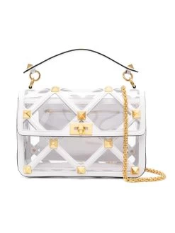 Valentino Garavani Medium Roman Stud The Shoulder Bag In Polymeric Material Transparent