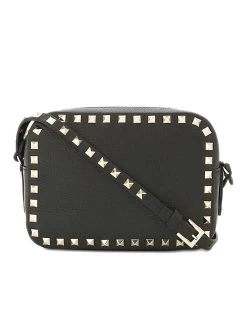 Valentino Garavani Small Rockstud Grainy Leather Crossbody Bag In Black