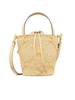 Valentino Garavani Roman Stud Raffia Bucket Bag