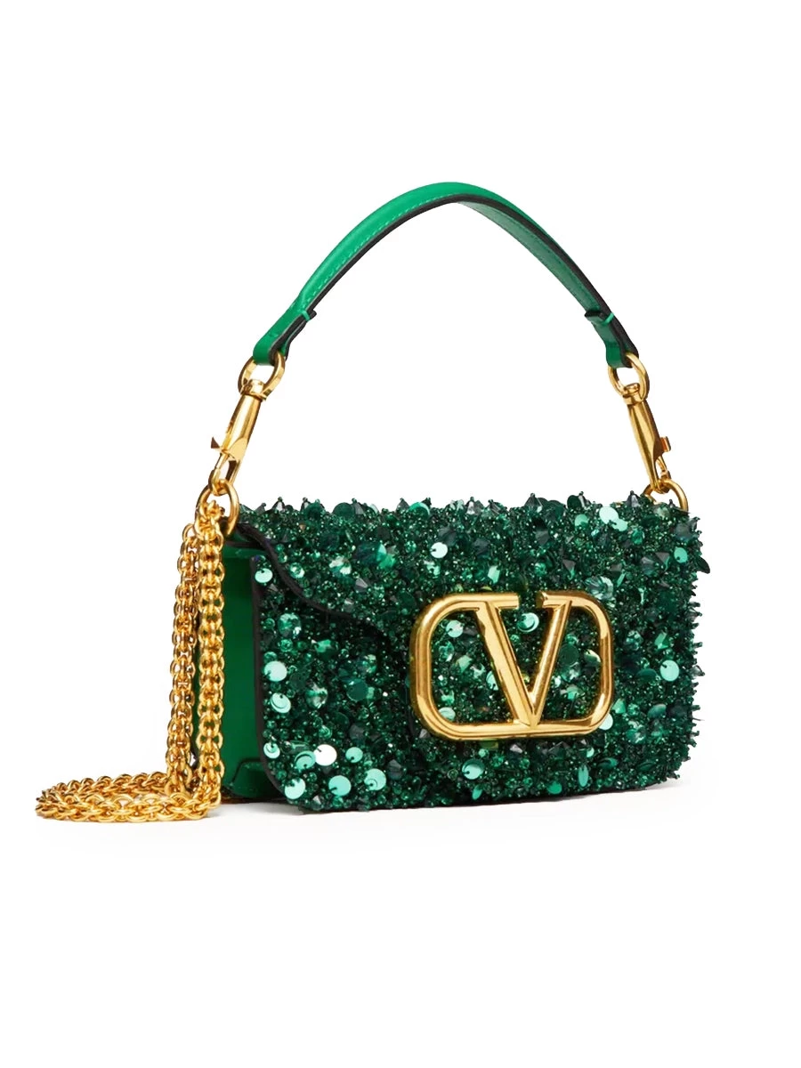 Valentino Garavani Small Loco Shoulder Bag With 3D Embroidery In Antique Green - Image 2