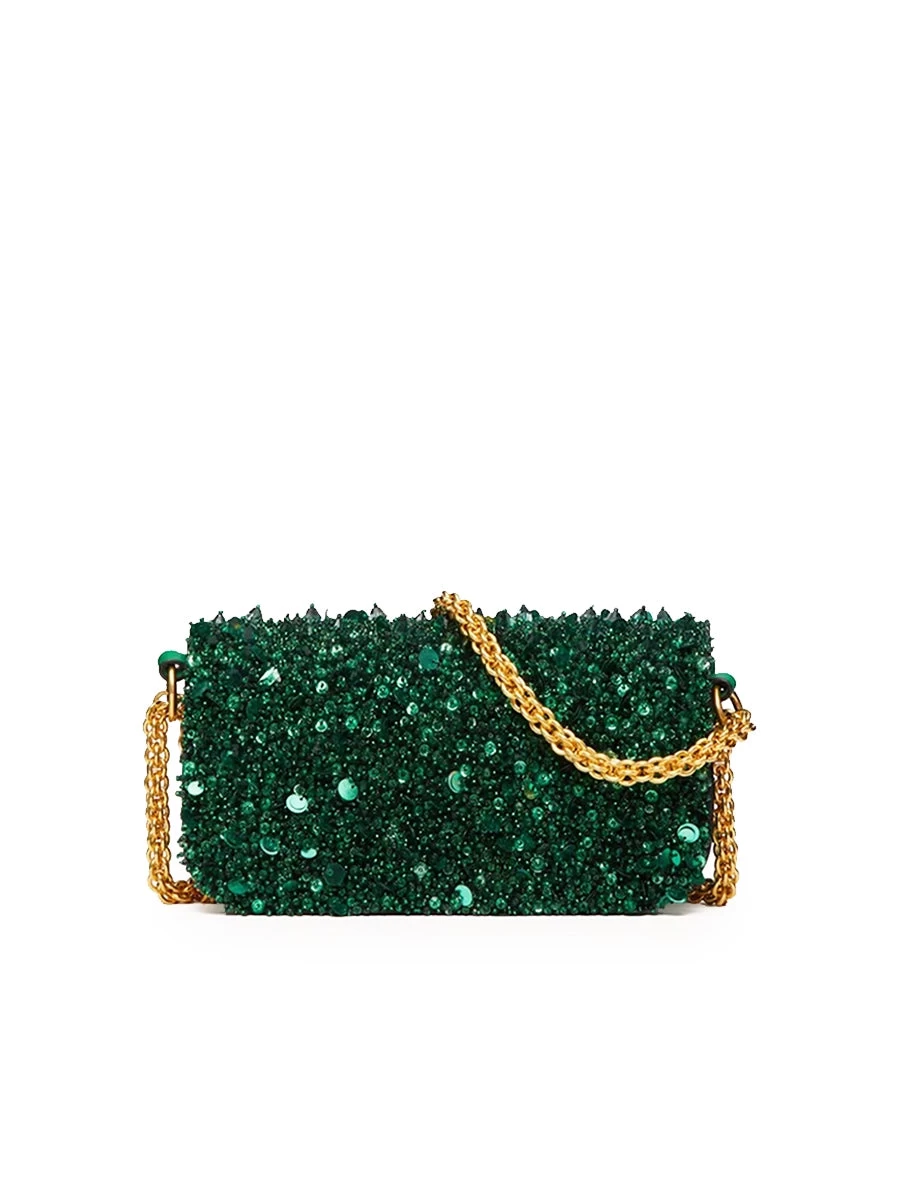 Valentino Garavani Small Loco Shoulder Bag With 3D Embroidery In Antique Green - Image 7