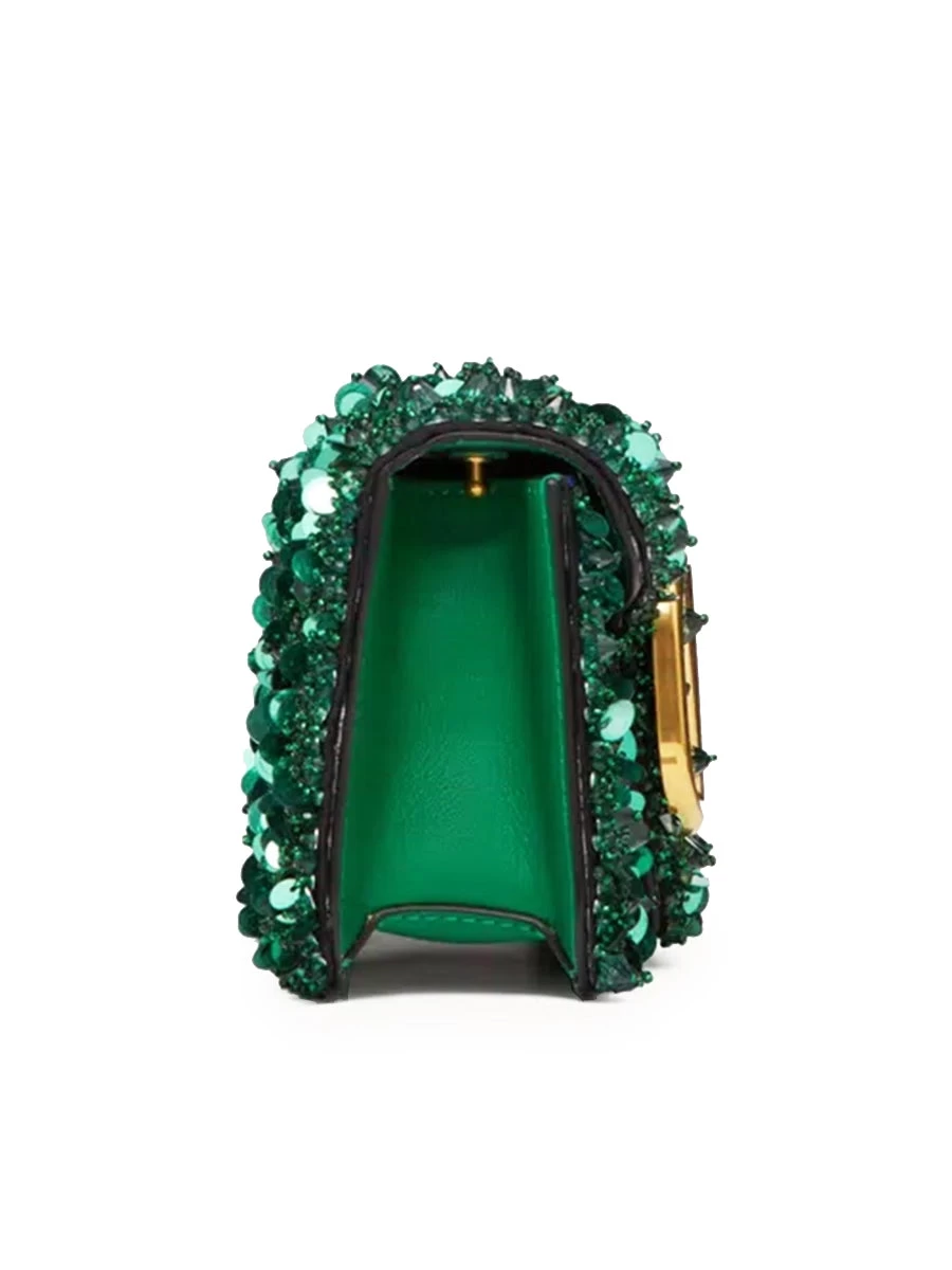 Valentino Garavani Small Loco Shoulder Bag With 3D Embroidery In Antique Green - Image 5